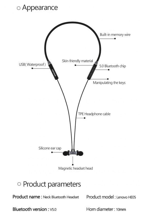 Lenovo He05 Wireless Bluetooth 5.0